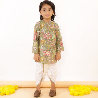 Olive Floral Boys Dhoti Kurta Set - DK-OMFLR-0-6