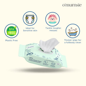 Omumsie 99% Pure Water (Unscented)Thickest Plant Based Baby Wipes Pack of 2 - OM21C
