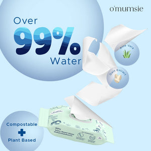Omumsie 99% Pure Water (Unscented)Thickest Plant Based Baby Wipes Pack of 3 - OM21B