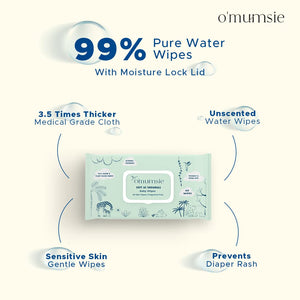 Omumsie 99% Pure Water (Unscented)Thickest Plant Based Baby Wipes Pack of 3 - OM21B