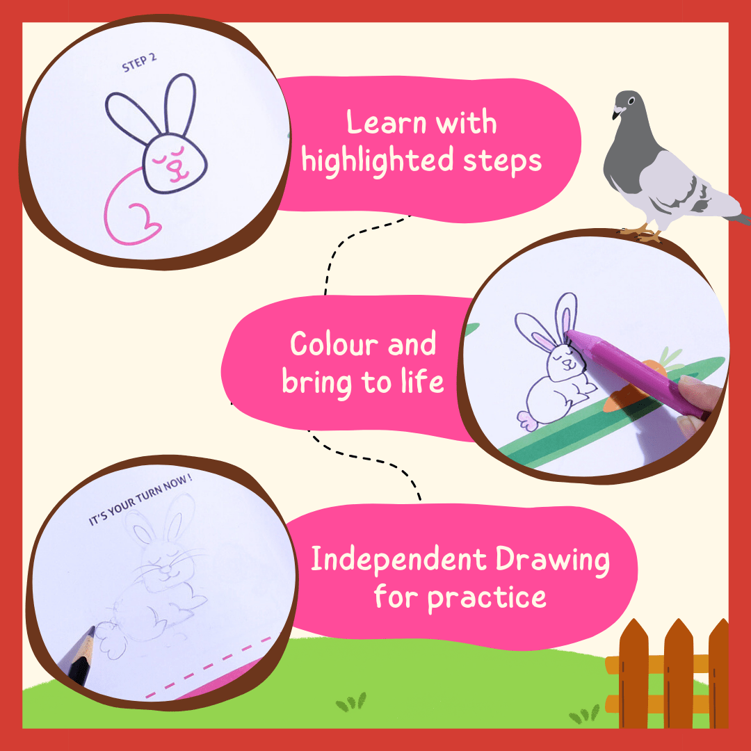 PepPlay Step by Step Drawing Book- Cute Farm Animals Theme - PP20502