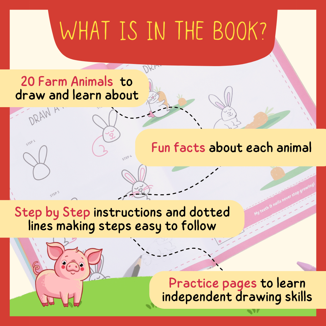 PepPlay Step by Step Drawing Book- Cute Farm Animals Theme - PP20502