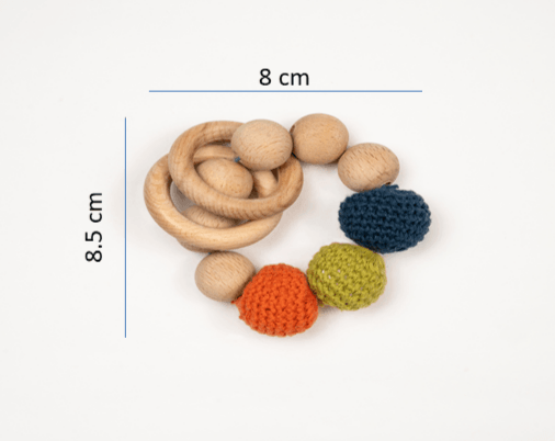 Rocking Potato Wooden Rattle cum Teether with crochet balls - WCRB-BW