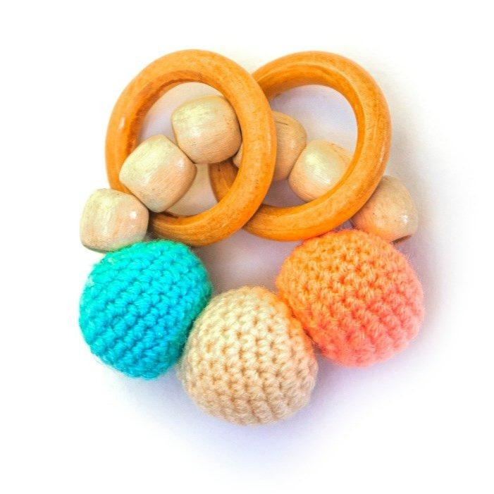 Rocking Rattle Rocking Potato Wooden Rattle with crochet balls - WRCRB