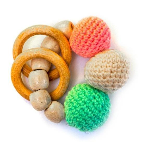 Rocking Rattle Rocking Potato Wooden Rattle with crochet balls - WRCRB