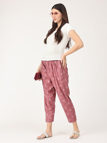 Rose Pink Self Weave Maternity Lounge Pants