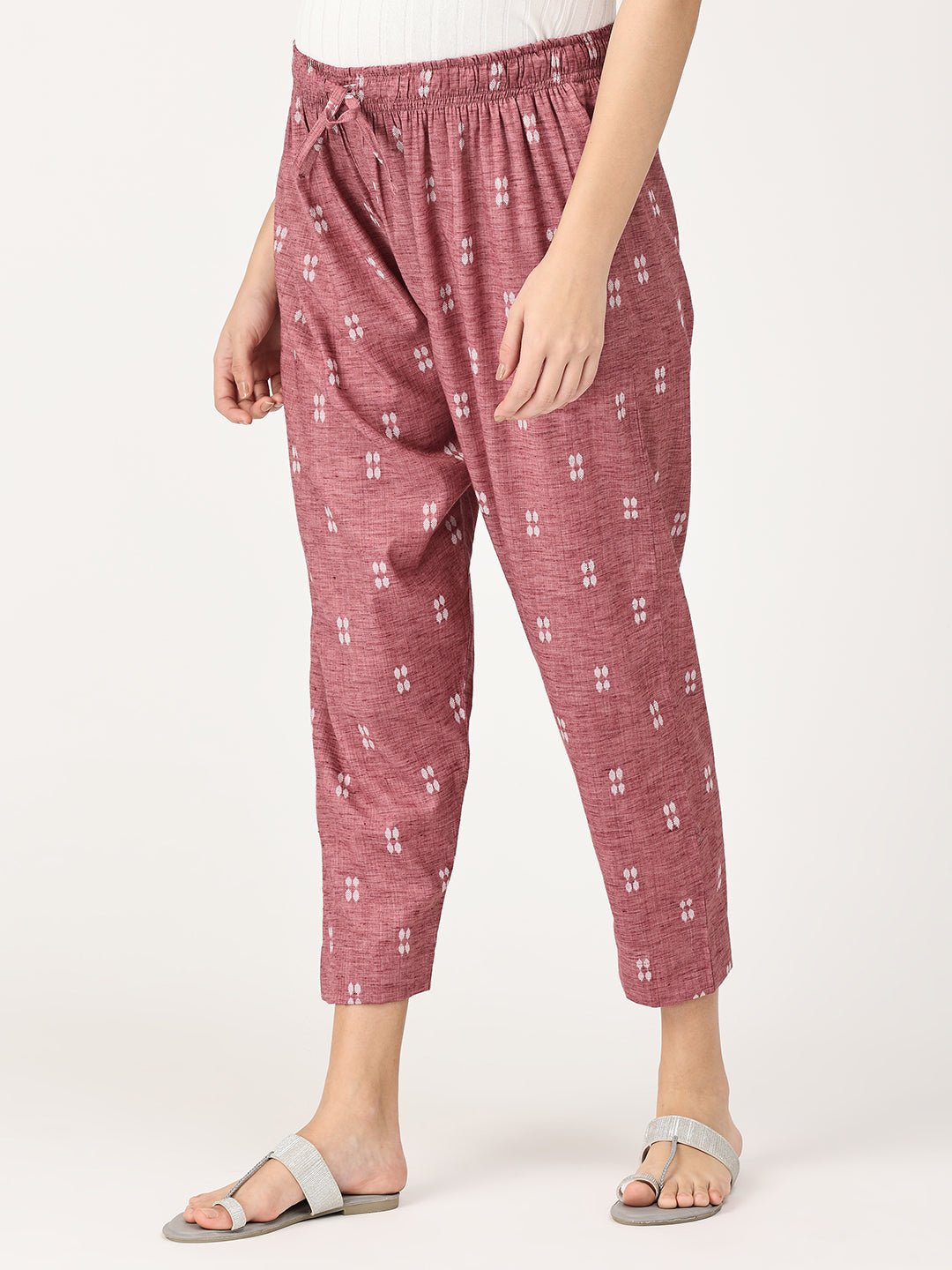 Rose Pink Self Weave Maternity Lounge Pants