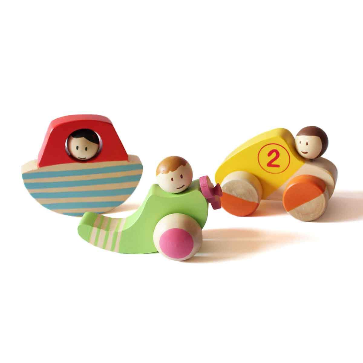 Shumee Wooden Vehicle Set- Car, Boat And Helicopter - PP-IN-WV3-2yrs-0080