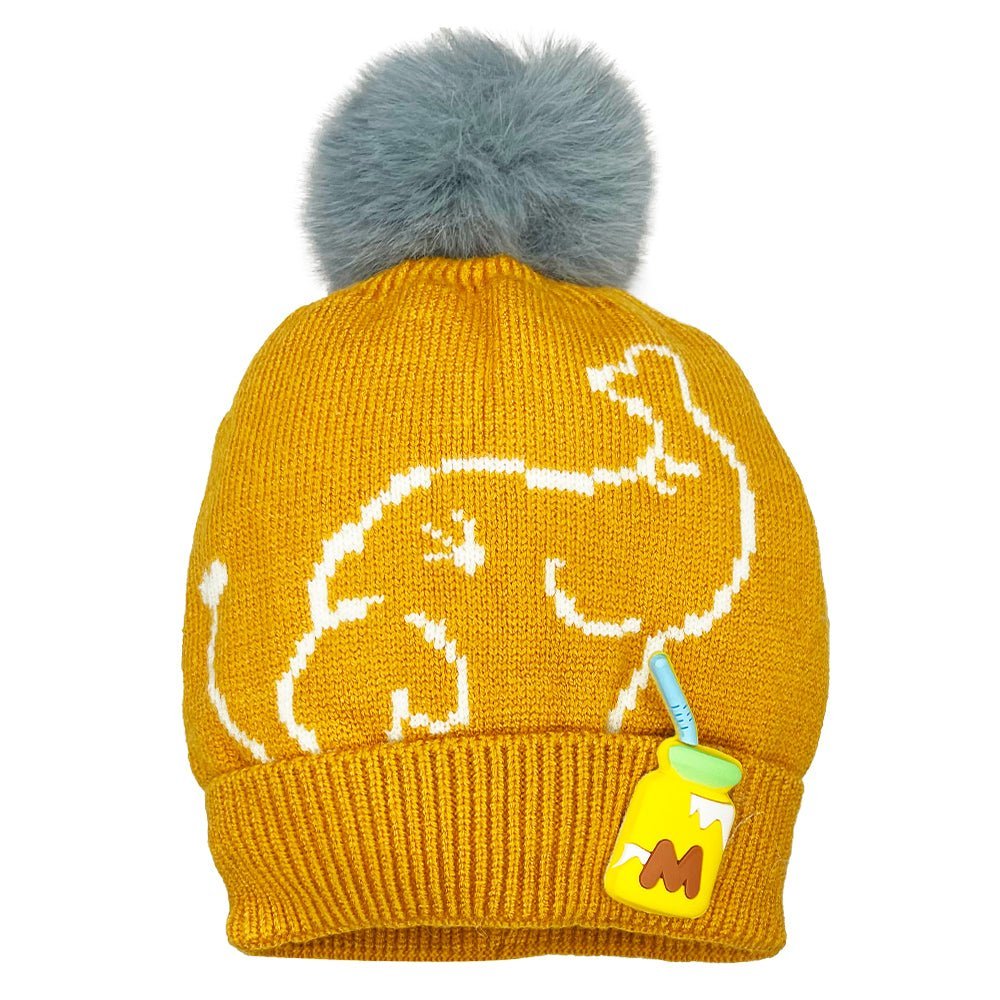 Smiley Elephant Pom Pom Baby Winter Cap- Mustard - WNCP-LS-SLEPMST