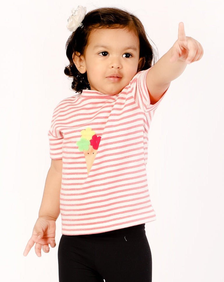 Strawberry Softy Striped Girls Casual Tshirt - KCW-SWSTR-6-12