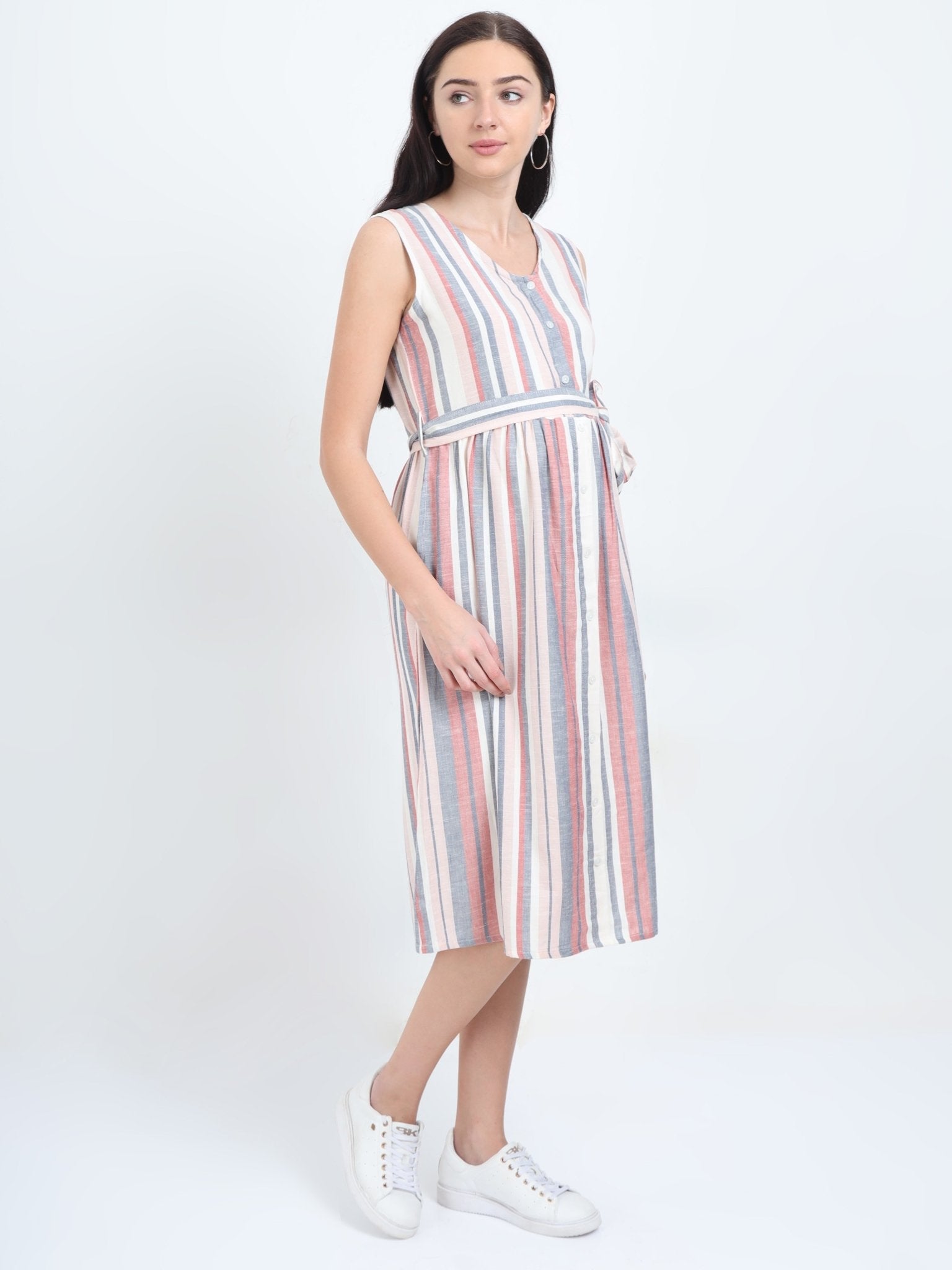 Striped A Line Maternity and Nursing Dress