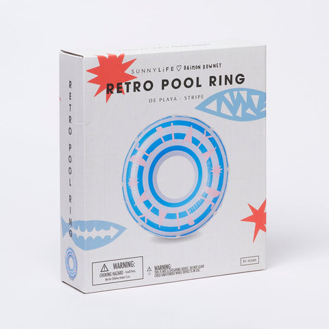 SUNNYLiFE Blue Stripes Inflatable Retro Pool Ring De Playa Stripe - S3LPOLDP