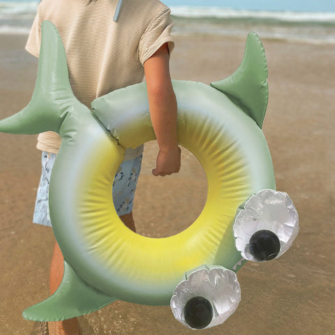 SUNNYLiFE Green Color Inflatable Kiddy Pool Ring Shark Tribe Khaki - S3LKPOST