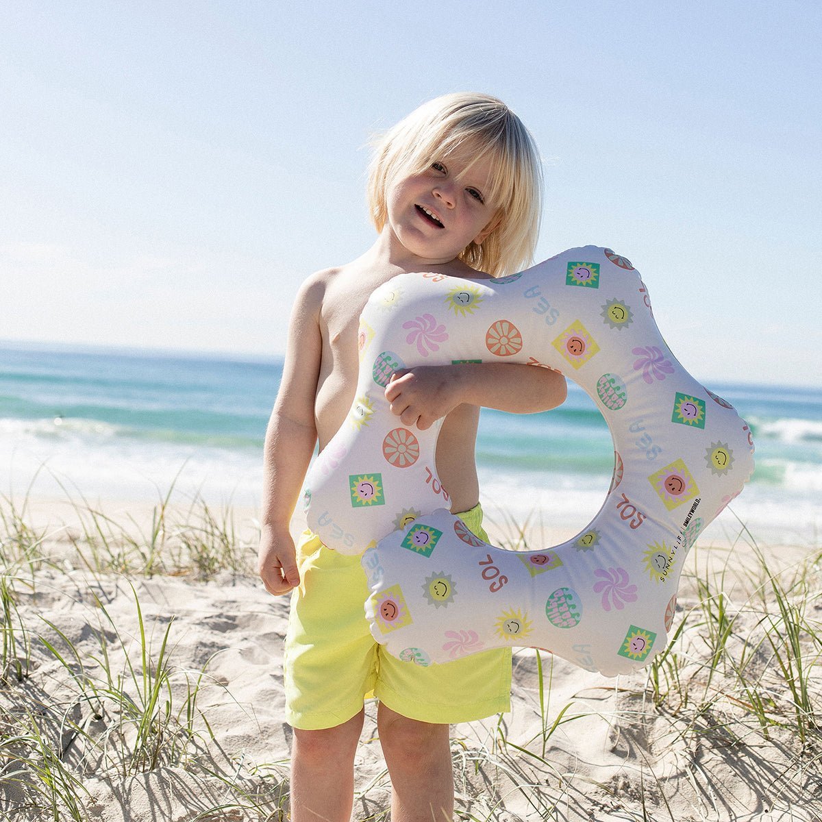 SUNNYLiFE Multicolor Inflatable Kiddy Float Ring SMILEY World Sol Sea - S3LKIDSM