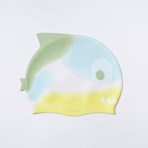 SUNNYLiFE Multicolor Shaped Swimming Cap Shark Tribe Khaki - S3VCAPST