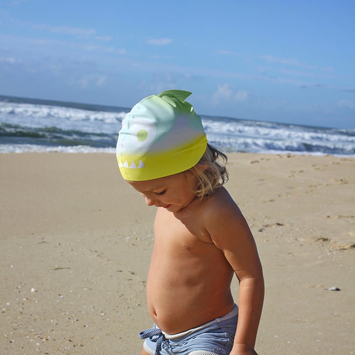 SUNNYLiFE Multicolor Shaped Swimming Cap Shark Tribe Khaki - S3VCAPST