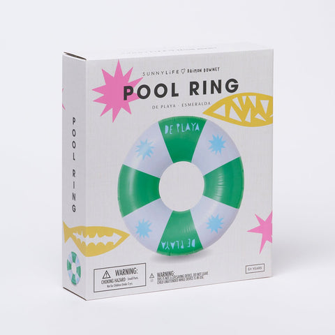 SUNNYLiFE White And Green Color Inflatable Pool Ring De Playa Esmeralda - S3LBPRDA