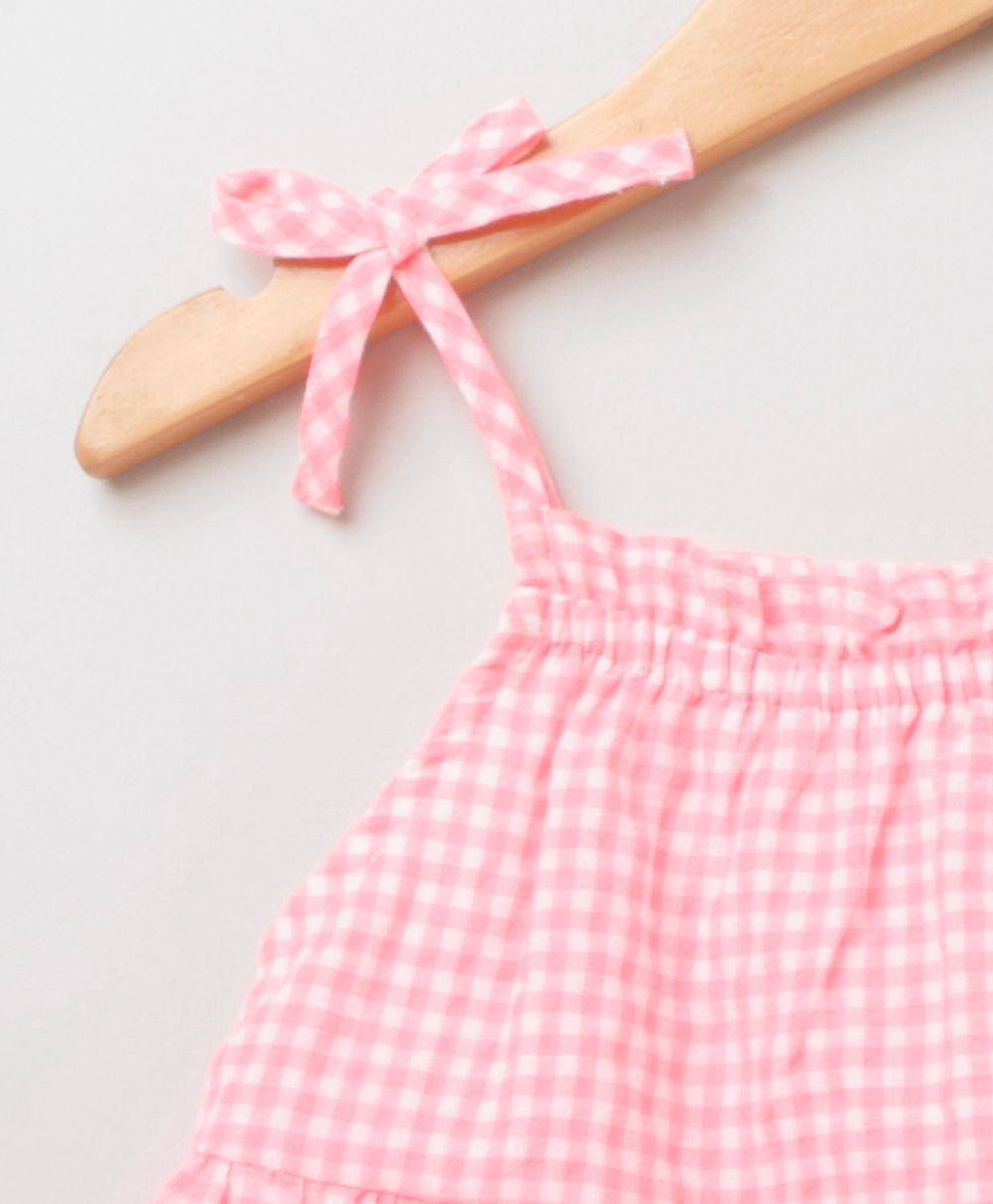 Sweetime by AS Singlet Sleeves Pull Neon Checks Dress - Neon Pink - SLG-DRESS-252-9M-12M