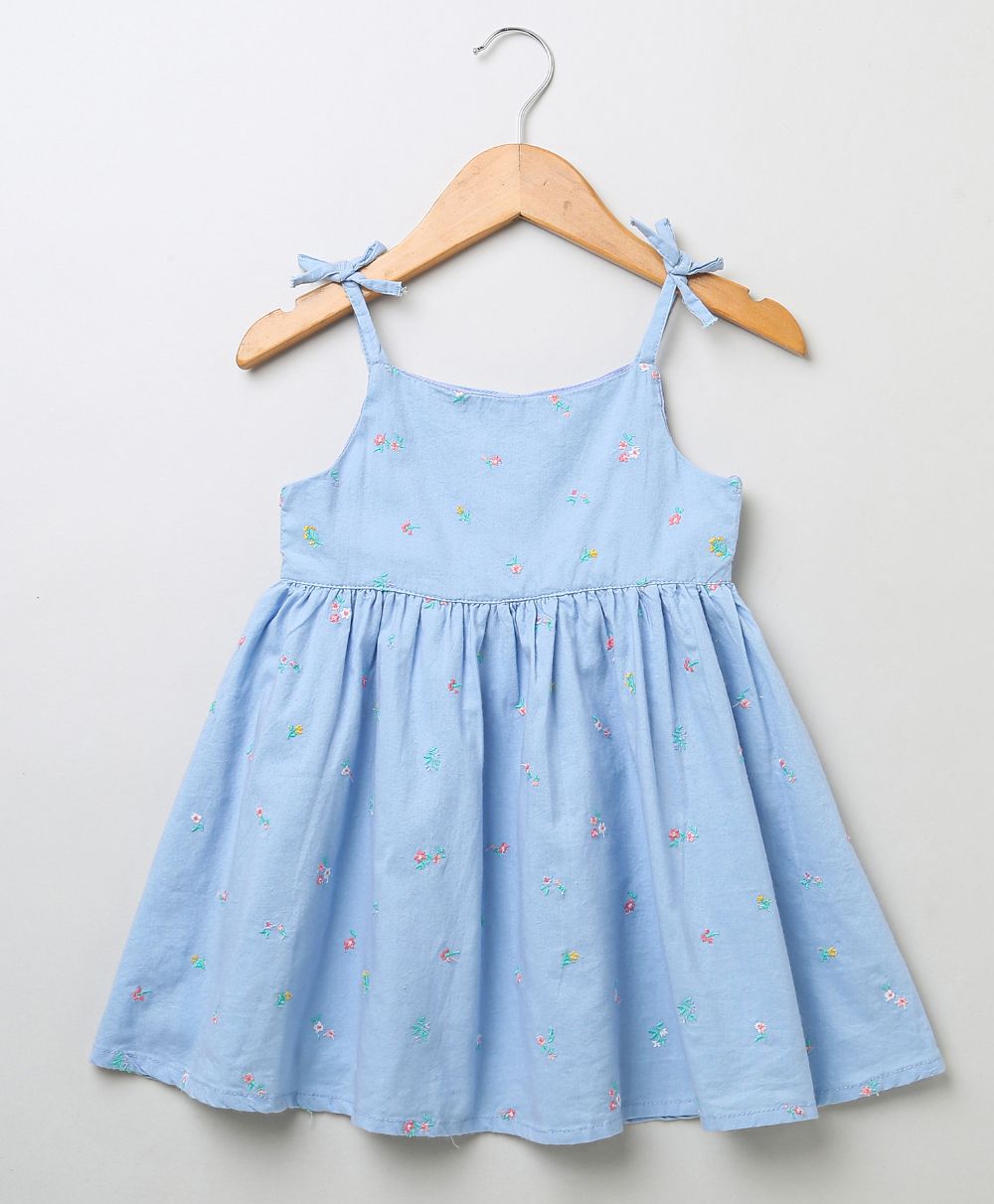Sweetlime By As Blue organic cotton oxford all over embroidery singlet dress- Blue - SLG-Dress-00984_12-18M