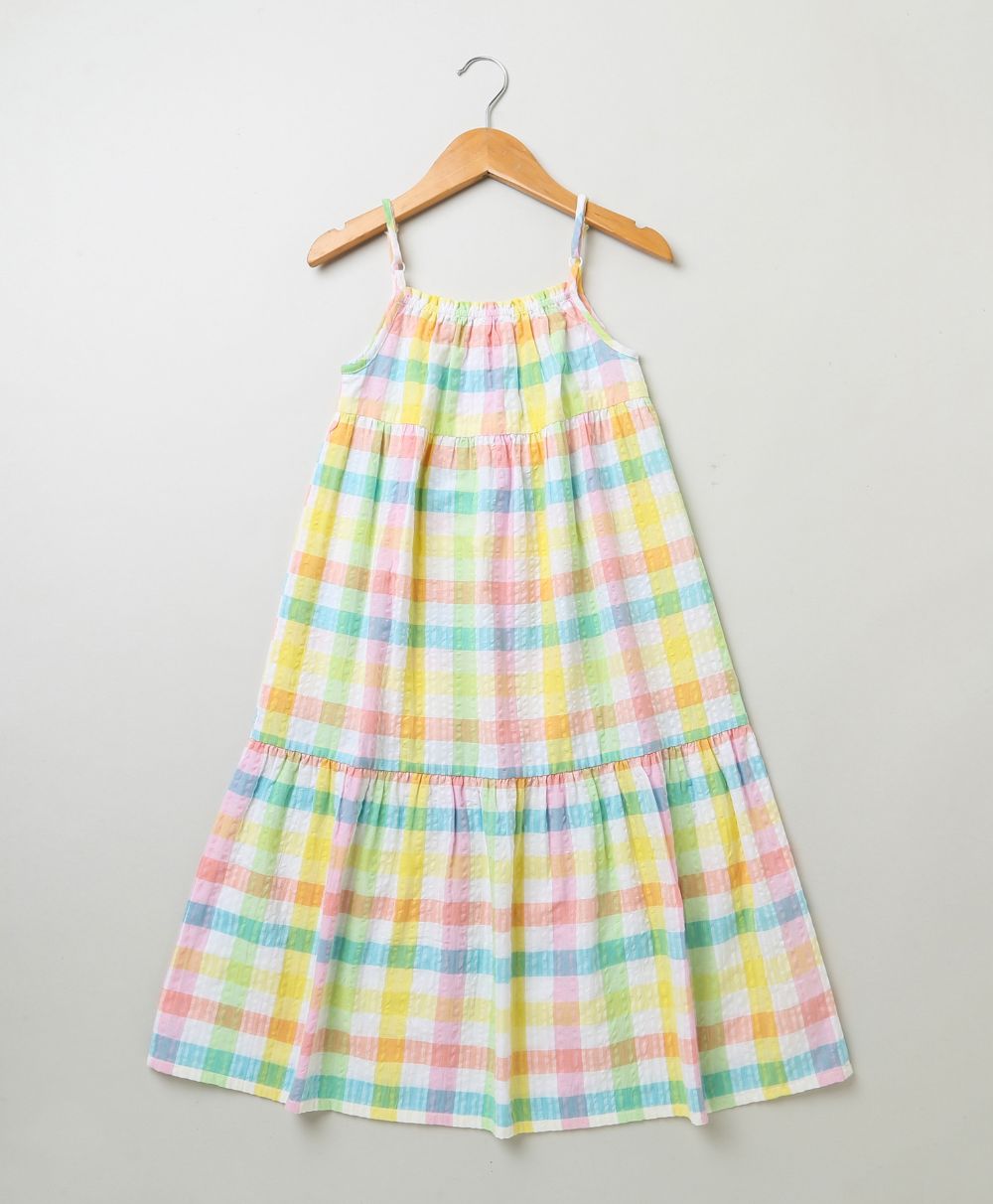 Sweetlime By AS Cotton Singlet Sleeves frock with ajustable strap Shoulder Checkered - Multi - SLG-DRESS-00955_2-3 Y