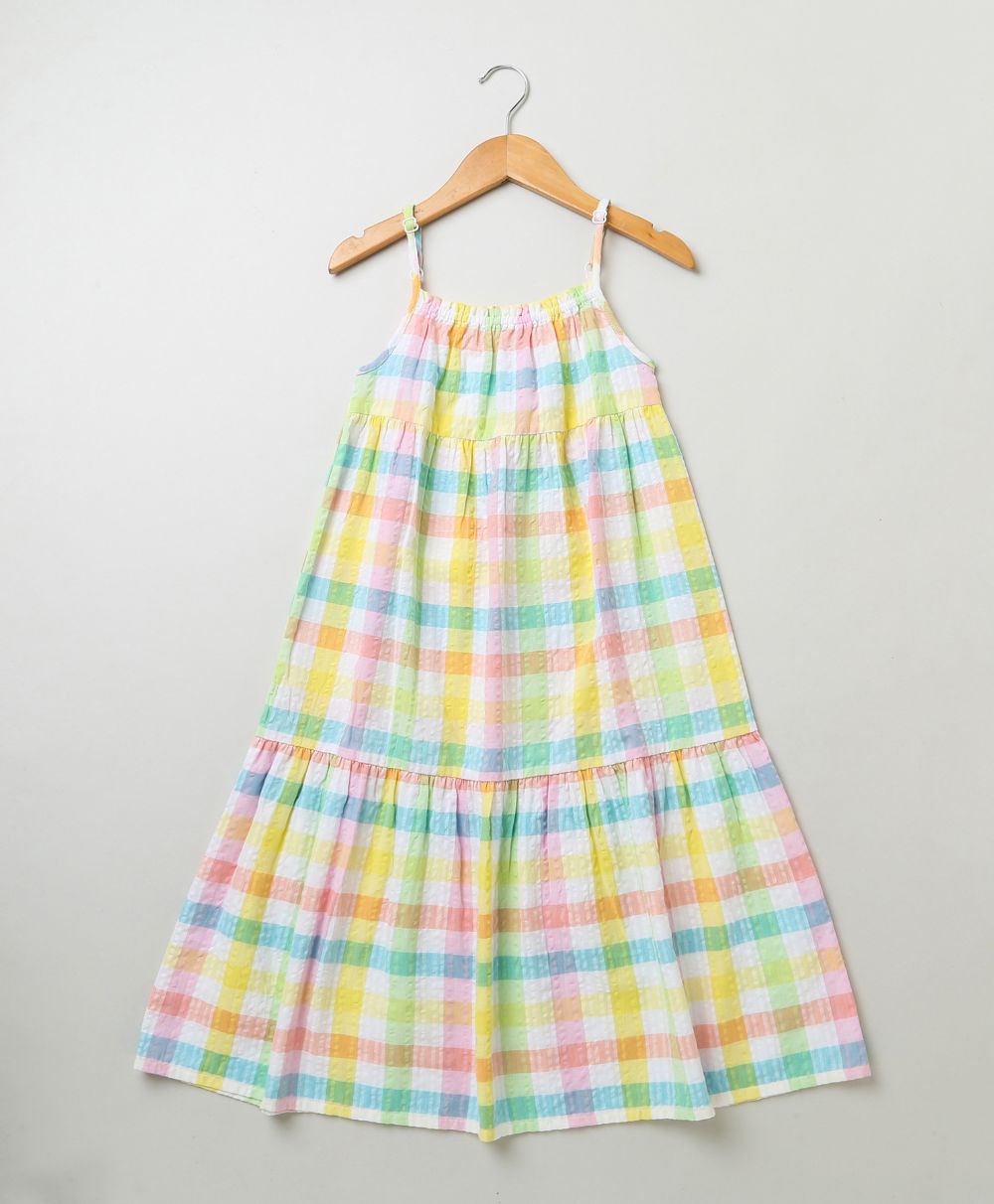 Sweetlime By AS Cotton Singlet Sleeves frock with ajustable strap Shoulder Checkered - Multi - SLG-DRESS-00955_2-3 Y