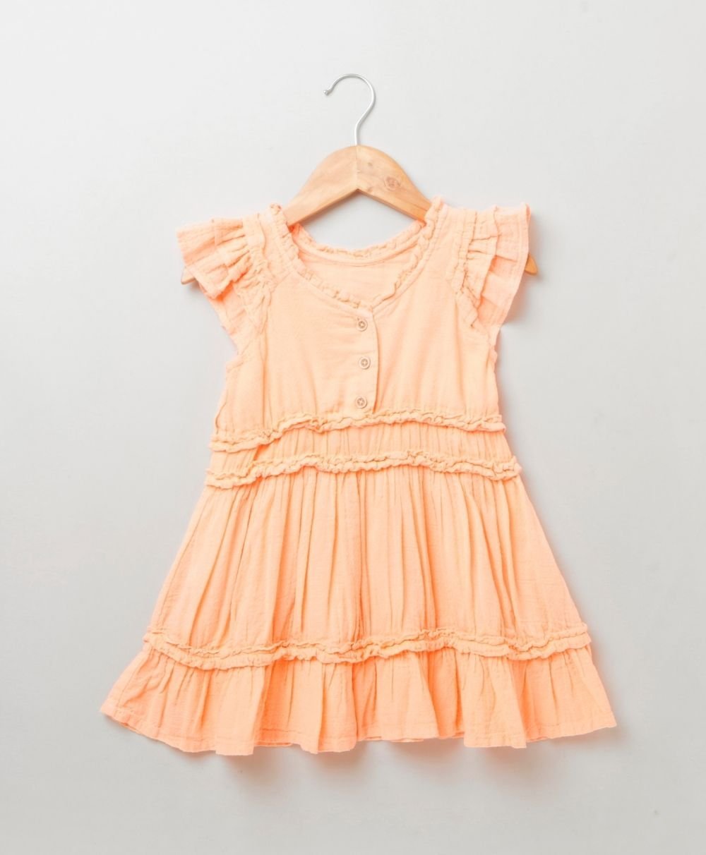 Sweetlime by AS Flutter Sleeves A Line Dress - Neon Coral - SLG-DRESS-303-1-2Years