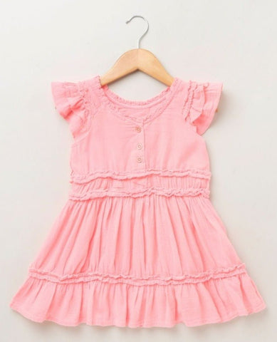 Sweetlime by AS Flutter Sleeves A Line Dress - Neon Pink - SLG-DRESS-304-1-2Years