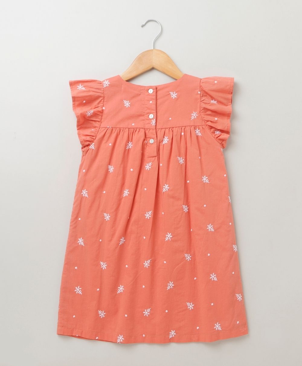 Sweetlime by AS Flutter Sleeves Floral Embroidery Organic Dress - Peach - SLG-Dress-230-2yrs-3yrs