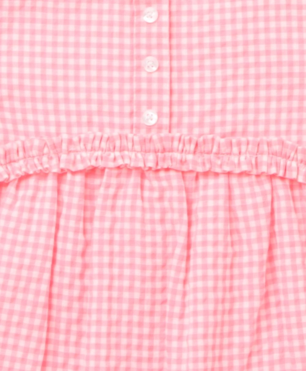 Sweetlime by As Neon Checks Caps Sleeves Frill Detailing With Pockets - Neon Pink - SLG-DRESS-261-3M-6M