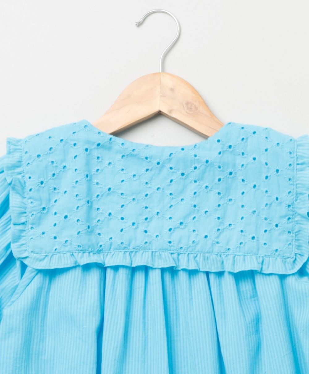 Sweetlime by AS Peter Pan Collar Neck Short Sleeves Tank Top With Belt Top - Turquoise - SLG-TANKTOP-239-3-4Years