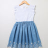 Sweetlime By As pretty broderie skirt and frill sleeve jersey mix media dress - White Blue - SLG-Dress-00985_12-18M