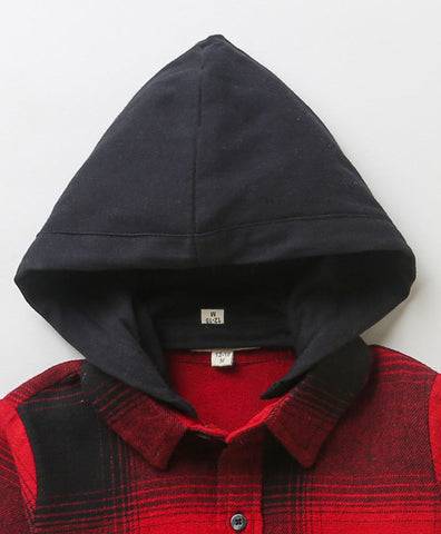 Sweetlime By As Red & Black Checks Cotton Flannel Hoodie Long Sleeve Shirt - SLB-Shirt-01011_9-12M