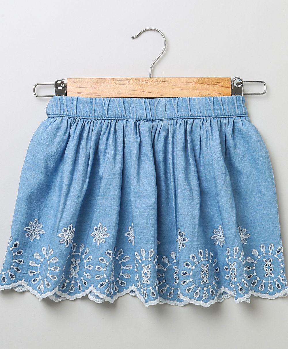 Sweetlime By As Schiffly Embroidery Cotton Denim Skirt- Blue - SLG-SKIRT-00986_12-18M