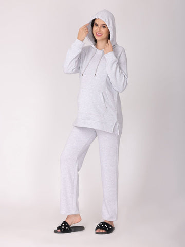 WFH Grey Maternity and Feeding Hoodie Pajama Loungewear Set