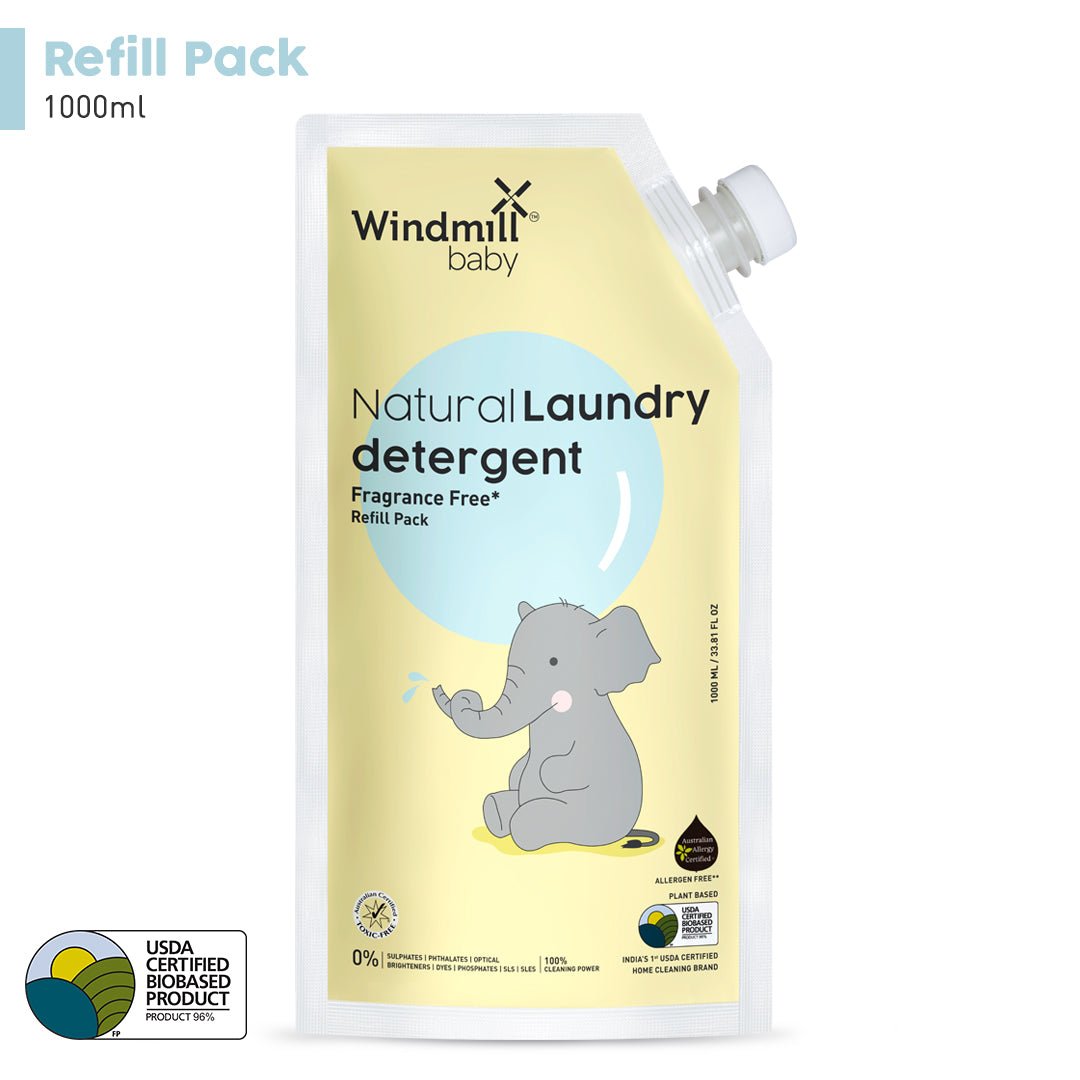 Windmill Baby Natural Laundry Detergent Fragrance Free Refill Pack- 1000 ml - WMB015