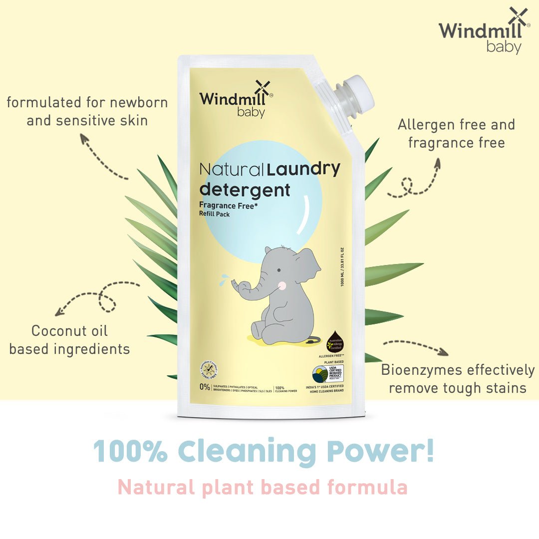 Windmill Baby Natural Laundry Detergent Fragrance Free Refill Pack- 1000 ml - WMB015