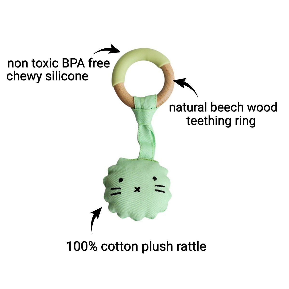 Wood Plush Rattle Teether Toy- Lion(Green) - LPLPI