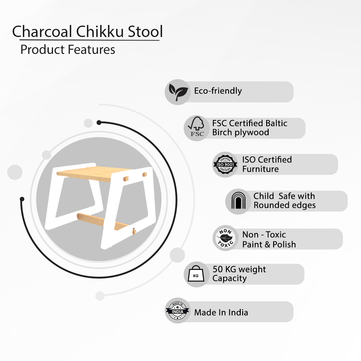 X&N Charcoal Chikku Stool - White - FG220918W