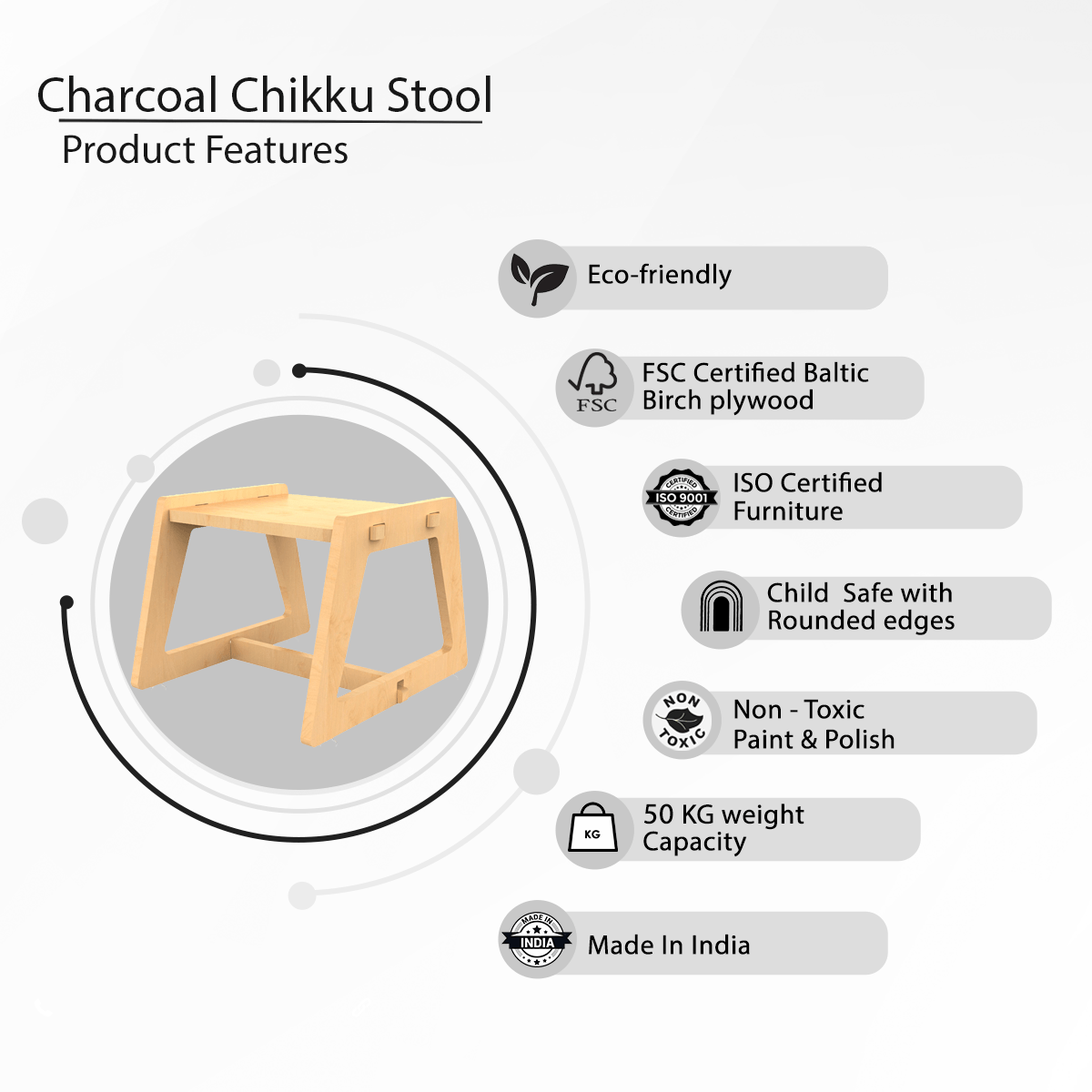 X&Y Charcoal Chikku Stool - Natural - FG220918N