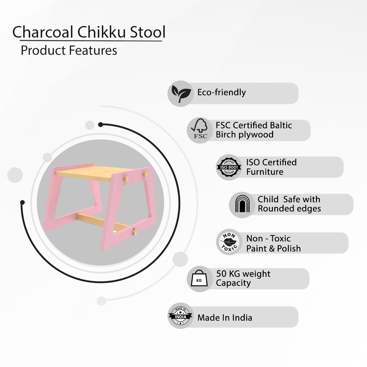 X&Y Charcoal Chikku Stool - Pink - FG220918P