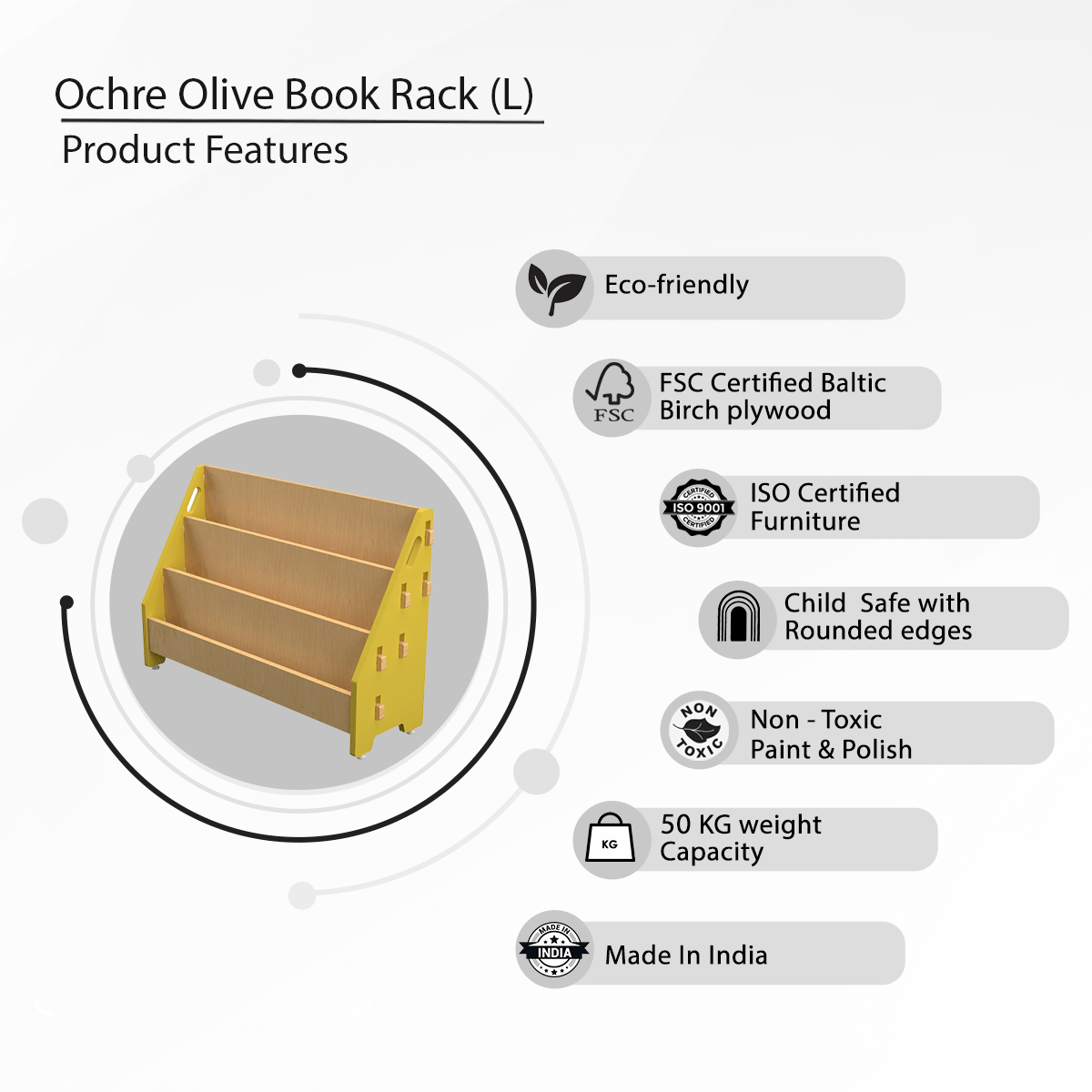 X&Y Ochre Olive Book Rack- Yellow | L - FG340918Y
