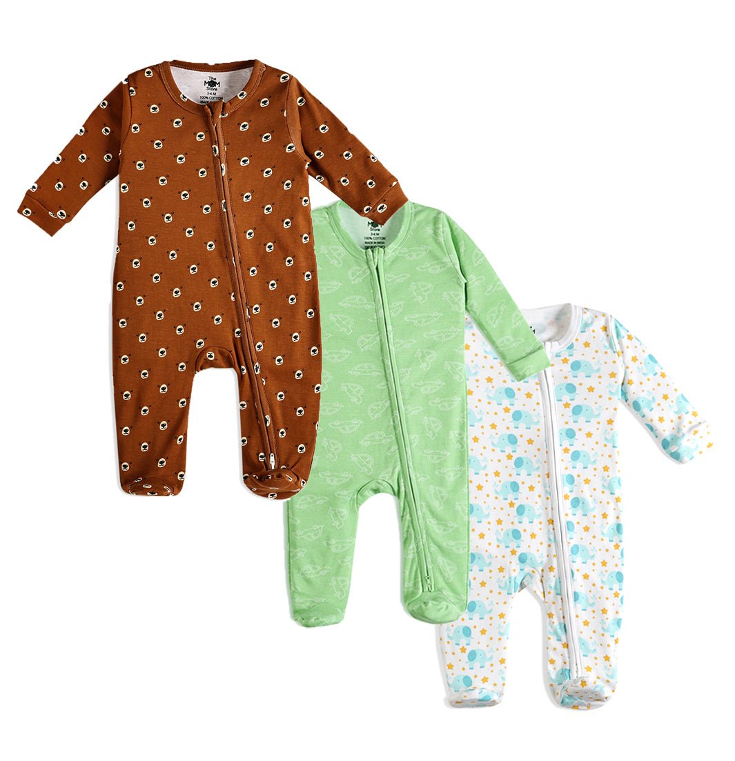 Zipper Romper Combo of 3: Beary Best-Vroom Vroom-Elephantastic - ROM3-AO-BVEL-0-3